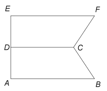 Figura 2: steag format din trapezele dreptunghice ABCD (jos) și EFCD (sus), cu latura comună DC și vârful C intrând spre interior.
