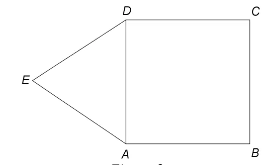 Figura 2: pătratul ABCD cu triunghiul echilateral ADE construit în exterior pe latura AD.