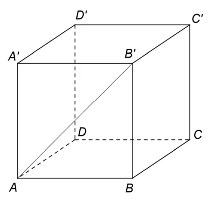 Figura 1: cubul ABCDA'B'C'D' cu diagonala de față AB' trasată.