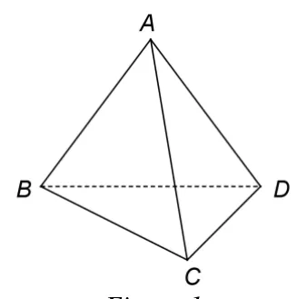 Figura 1: tetraedrul regulat ABCD cu vârful A sus.