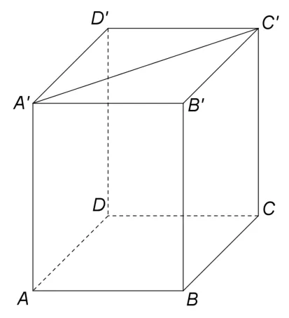 Figura 1: paralelipipedul dreptunghic ABCDA'B'C'D' cu baza pătrat și diagonala A'C' a feței de sus.