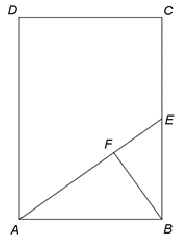 Figura 2: dreptunghiul ABCD, E mijlocul lui BC și F piciorul perpendicularei din B pe AE; sunt trasate AE și BF.