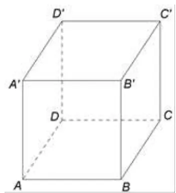 Figura 1: cubul ABCDA'B'C'D', cu muchiile ascunse punctate.