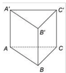 Figura 1: prisma triunghiulară ABCA'B'C' cu baza echilaterală ABC.