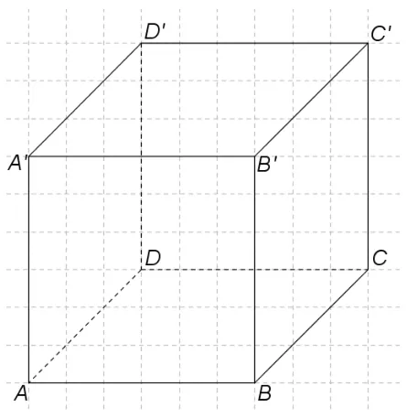 Cubul ABCDA'B'C'D' desenat pe un caroiaj.