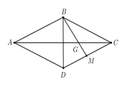 Rombul ABCD cu diagonalele AC și BD; M mijlocul lui CD; BM intersectează AC în G.