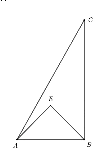Triunghiul ABC dreptunghic în B și triunghiul dreptunghic isoscel AEB construit pe AB, de aceeași parte cu C.