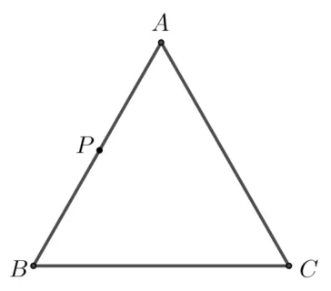 Triunghiul echilateral ABC cu P mijlocul laturii AB.